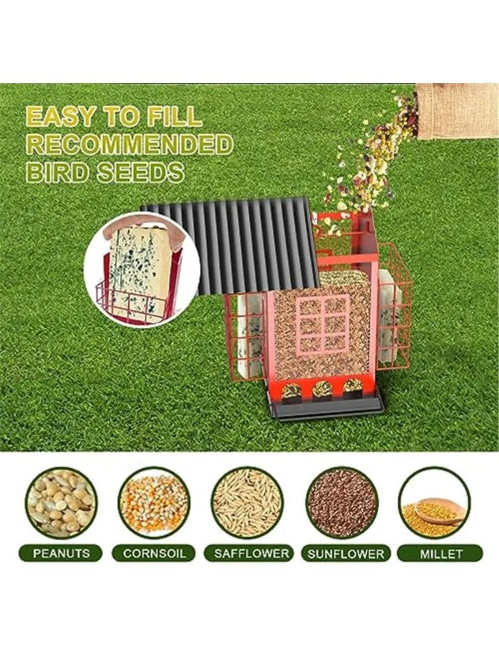 Bird Feeders for Outdoors Hanging, Metal Bird Feeder with Double Suet Cage Cake